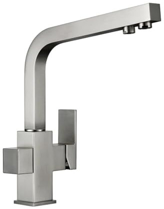 Küchenarmaturen, gebürsteter Edelstahl, massives Messing, 3-Wege-Wasserhahn-Filter, Rotation, Trinkwasserarmaturen