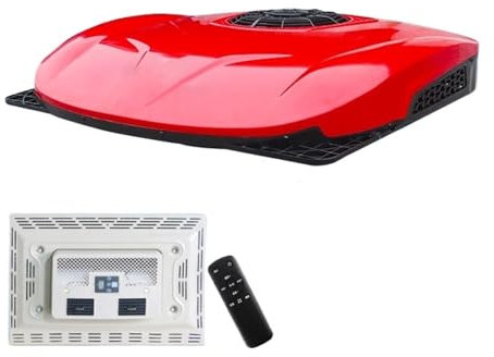 Aire acondicionado semi de techo de 12 V y 24 voltios para caravana, excavadora, camión, cama, RV, cabina de ambulancia, otros sistemas de aire acondicionado (rojo, 12 V)