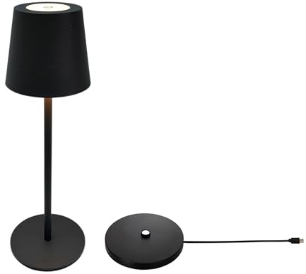 Trango LED Tischlampe kabellos Anthrazit Akku Aufladbar 2017-03AC inkl. USB-C Ladestation Touch stufenlos dimmbar 3W 2700K warmweiß IP44 Tischleuchte für Schlafzimmer Garten Restaurant Bar Terrasse