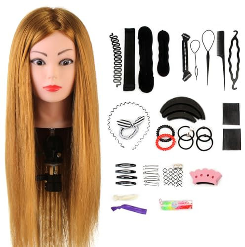 Neverland Frisierkopf 80% Echthaar Friseurkopf 24 Zoll Trainingsköpfe für Friseure Übungskopf Friseursalon Puppenkopf Friseur Mannequin kopf mit Tischhalter + Haar Styling Braid Set