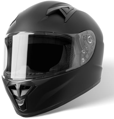 VINZ Parana Casco Integrale con Visiera Bambino | Casco Moto / Scooter | nelle taglie dalla YS-YXL | Certificato ECE 22.06 | Disponibile in diversi colori - Nero opaco