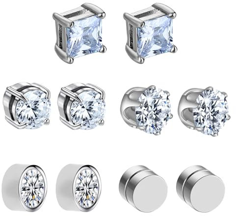 5 Paires 6mm Boucles d'Oreilles Homme Boucle Aimantée en Acier Inoxydable Magnétiques Fausse Boucle d'Oreille Femme Zircon Brillant Boucle d Oreille Homme Aimant Cadeaux Anniversaire Noël Valentin