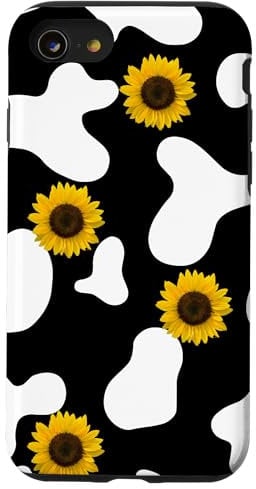 iPhone SE (2020) / 7 / 8 Cow Print and Sunflowers Phone Case,White & Black Cow Phone Case