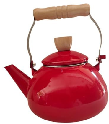 Milageto Emaillierter Teekessel, Porzellan-Emaillierter Teekessel, 1,5 l, mit Griff, Retro-Wasserkessel, Kaffeekanne für Restaurant, Zuhause, Tee, Kaffee, Rot