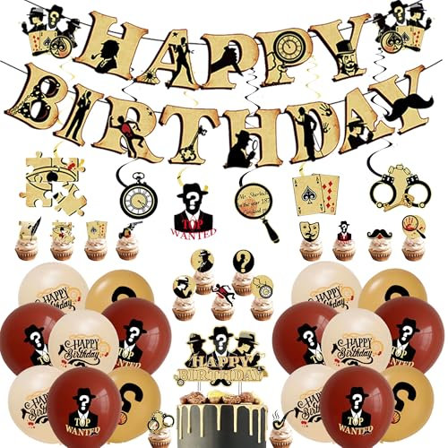 Detektiv Geburtstag Deko Mädchen Junge - Detektive Dekorationen Happy Birthday Girlande Tortendeko Geburtstags Luftballons, Dekoration für Kindergeburtstag Detective Thema Party