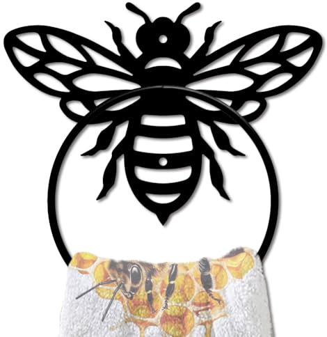 MAYJOYDIY Honigbiene Metall Handtuchring Antik Hummel Handtuchhalter Rund Niedliche Insekten Handtuchhalter Schwarz Badezimmer Handtuchhalter Wandmontage für Küche Bad Zuhause Waschküche Dekor