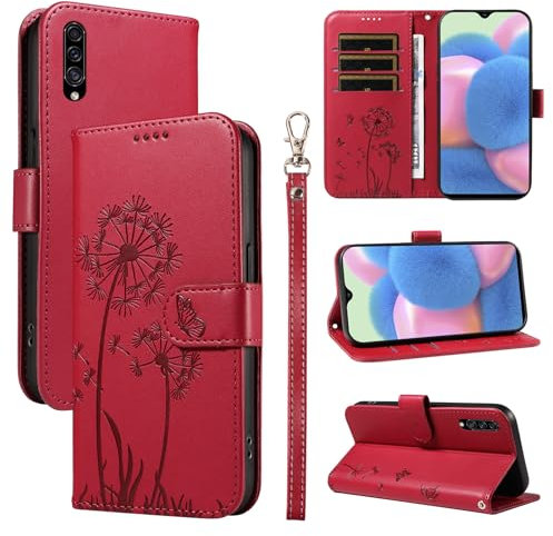 Bravoday Handyhülle für Samsung Galaxy A50 / A30S / A50S Hülle, Premium PU Lederhülle Klappbar Tasche Klapphülle mit Magnet Kartenfach Standfunktion Schutzhülle für Galaxy A50 / A30S / A50S, Rot