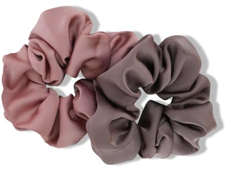 Give Me Cosmetics Luxurious Silk Satin Hair Scrunchies (2 Pack), Plum & Pink, Hair Accessories for Girls, Women