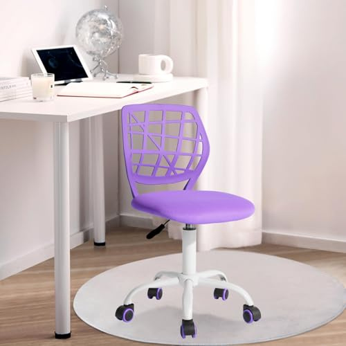 FurnitureR Kinder Schreibtischstuhl, höhenverstellbarer Drehstuhl mit kleinem Loch Rückenlehne Design, geeignet für Kinderzimmer oder Arbeitszimmer, lila I