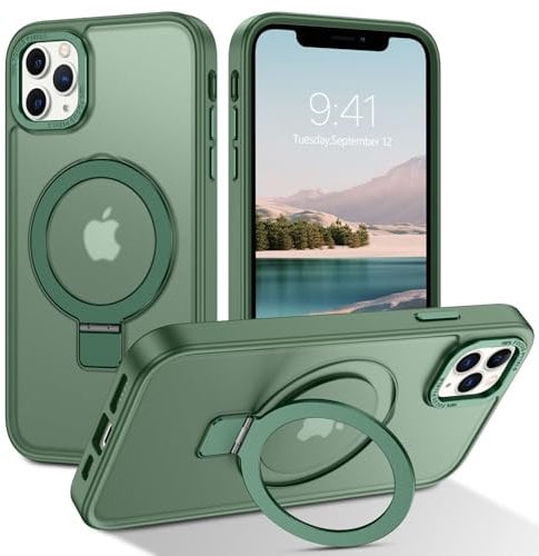 BENTOBEN Magnetic Case for iPhone 11 Pro Max with Stand [Compatible with Magsafe], Invisible Ring Stand Translucent Matte Military Grade Shockproof Slim Cover for iPhone 11 Pro Max, Dark Green