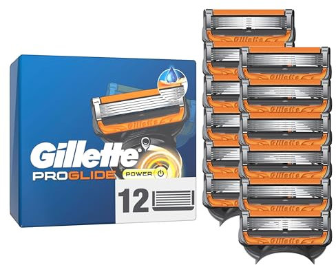 Gillette Proglide Power Klingen, 12 Original Ersatzklingen, Rasierklingen Herren, 2x Gleitstreifen vor und nach den Klingen und EverGlide Gleitstreifen für unglaubliche Gründlichkeit und Komfort