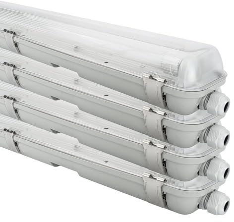 NCC-Licht 4 x LED Feuchtraumleuchte Wannenleuchte 120cm IP65 2 x 18W T8 4000K Neutralweiß durchgangsverdrahtet, Deckenlampe für Keller Werkstatt Garage mit Sensor