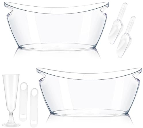 2Pcs Ice Bucket Set, Large 5.5L Clear Acrylic Champagne Bucket, Ice Buckets for Parties, Champagne Beverage Tubs, Mimosa Bar Supplies with 12Pcs Champagne Flutes, 2Pcs Ice Scoops, 2Pcs Bottle Openers