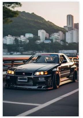 JDM Nissan Skyline GTR R34 Rennwagen-Poster, Wandkunst, Dekordruck, Bild für Wohnzimmer, Schlafzimmer, Dekoration, ungerahmt, 30 x 45 cm