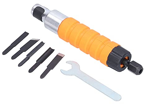 Electric Carving Chisel Tool High Efficiency Woodworking Power Chisel Set with 5 Blades for Angle Grinder Wood Carving Slotting Root Carving Silver Yellow Black