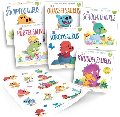 Rachel Bright Bücher Set Band 1-6 – Sorgosaurus, Knuddelsaurus, Stampfosaurus, Purzelsaurus, Quasselsaurus & Schüchtisaurus – Dinosaurier Kinderbuch Bundle – zum Vorlesen mit exklusiven Stickern