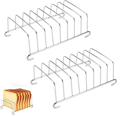 2 Stück Toastständer Edelstahl Toast Rack, Toastständer für Heißluftfritteuse, ToaststäNde Scheibe Toast Rack, 8-Scheiben-Gitter-Toast-Halter Toasthalter für Hause Restaurant Hochzeit (Silber)