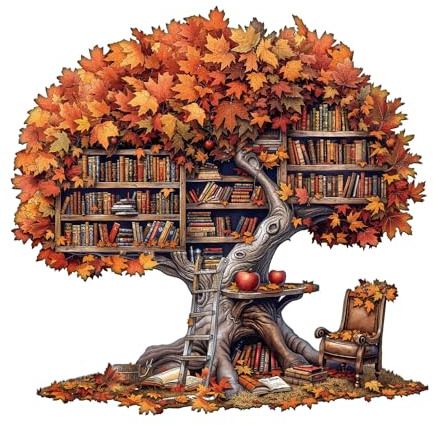Holzpuzzle Erwachsene Baum Bibliothek - 90 Teile holzpuzzle Geschenkbox, Wanddekoration und Geschenk für Freunde und Familien