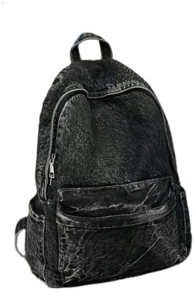 Fryloo Rucksack Neue Jeans-Multi-Tasche-Schultertasche, Canvas-Reißverschluss-Retro-Rucksack für Frauen, Männer, Schule, Reise, Gym, Casual-Tagesrucksack-Black