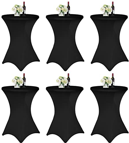 6er-Set Schwarz Stretch Stehtisch Husse Ø 70-75 cm Verstärkung im Fußbereich & 40°C Waschbar, rutschfest & Bügelfreie, Stehtischhussen Stretch-Tischdecke für Stehtische und Bistrotische(70×110cm)