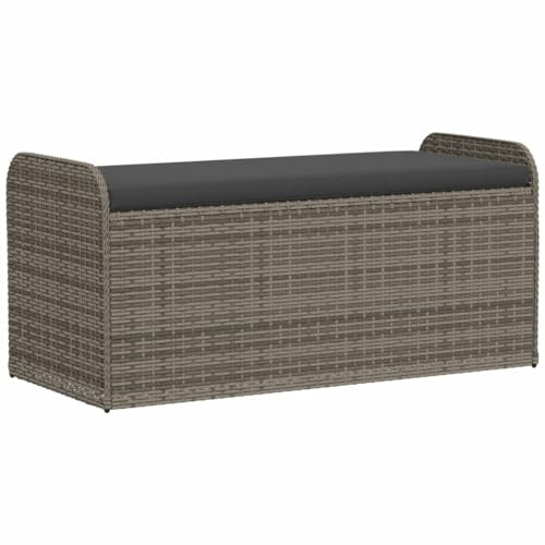 Tomostar Aufbewahrungstruhe für den Außenbereich, Bank, Aufbewahrungsbox mit Kissen, grau, 115 x 51 x 52 cm, Polyrattan
