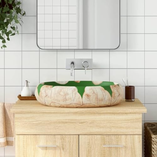 Generico Lavabo da Appoggio Verde e Marrone Ovale 59x40x15 cm Ceramica,Verde,13.3kg,155086