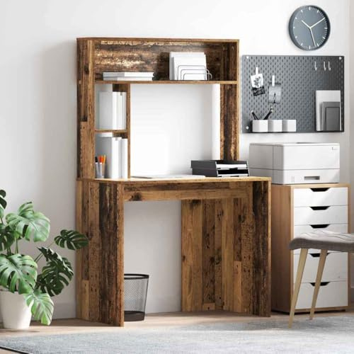 Qnhdfrt Small Computer Desk 91×50×149 cm Engineered Wood Old Wood Finish Gaming Table with 2 Shelves Modern Ladder Style Compact Home Office Work Station for Living Room Study Bedroom