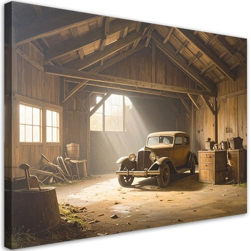Feeby Wandbild - Wohnzimmer Modern Deko - Altes Auto Vintage - 100x70 1tlg - Bilder Leinwand - Bild auf Leinwand Schlafzimmer - Leinwandbilder für die Wand - Canvas Painting - Fotokunst