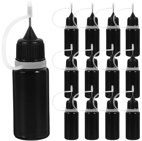 HOMSFOU Lot de 20 Flacons Souples à Embout Fin 10 Ml, Distributeurs de Colle et Applicateurs D'huile Noirs Opaques, Bouteilles Rechargeables pour Liquides Précis Usage Cosmétique