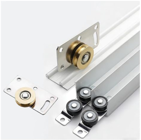 Sliding-Door-Hardware Sliding Door Double Track for Cabinet Wardrobe, Locker Door Hardware Kit with Quiet Rollers, Customizable Upper & Lower Trackway Set(White,33in/83.8cm)