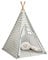 SoBuy Kinderzelt Indoor mit Tür und Fenster Zelt Kinder Spielzelt Kinder Spielhaus für Kinderzimmer Weiß/Grau 109x165x109 OSS03