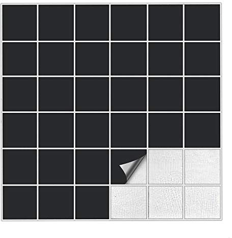 Kiwistar Fliesenaufkleber Schwarz 70 Seidenmatt - 9,5 x 9,5 cm - 25 Stück - Klebefliesen Fliesenmuster Stickerfliesen Wandfliesen überkleben