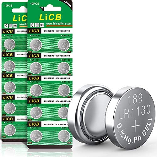 LiCB - Batterie LR1130, batterie alcaline AG10 I1131 189 da 1,5 V, pile lr54, 3 anni di conservazione, 20 pezzi