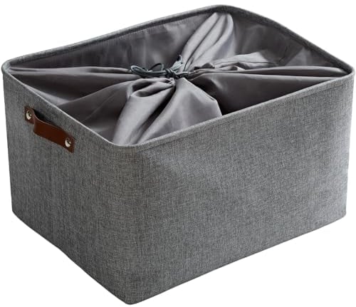Mangata Faltbare Aufbewahrungskörbe mit Deckel, Grau Canvas-Stoff Aufbewahrungsbox für Spielzeug, Kleidung, Zuhause, Regale (Waschbar, XXLarge)