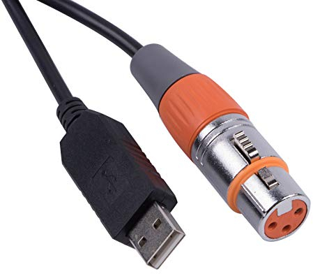 USB auf DMX RS485 Steuerkabel, FTDI XLR 3-poliger serieller Konverter, Bühnenbeleuchtungskabel (4,9 m, USB-Schwarzschale)