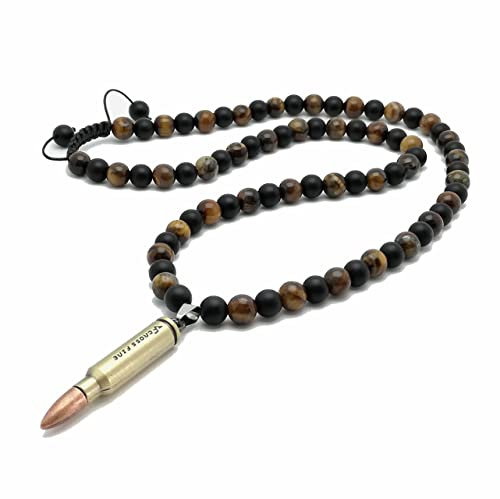 Herren Halskette Anhänger Patrone AK-47 Onyx Edelstein Tigerauge Schmuck rosenkranz pendant