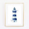 Din A4 Kunstdruck ungerahmt - Leuchtturm Lighthouse Aquarell maritim blau Badezimmer Geschenk Druck Poster Bild