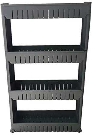 HYGRAD® Slide Out Storage Tower Folding 3/4 Tier Rolling Castor Kitchen Bathroom Trolley Rack UK (Grey, 4 Tier)