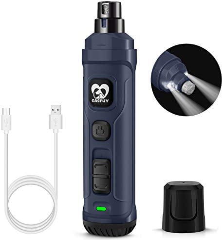 Casfuy Lima Unghie Cani - Tagliaunghie per Cani Elettrico con 2 luci LED Ricaricabile Silenziose con Vibrazioni Ridotte a 2 velocità Professionale per Cani e Gatti di Taglia Piccola Media e Grande