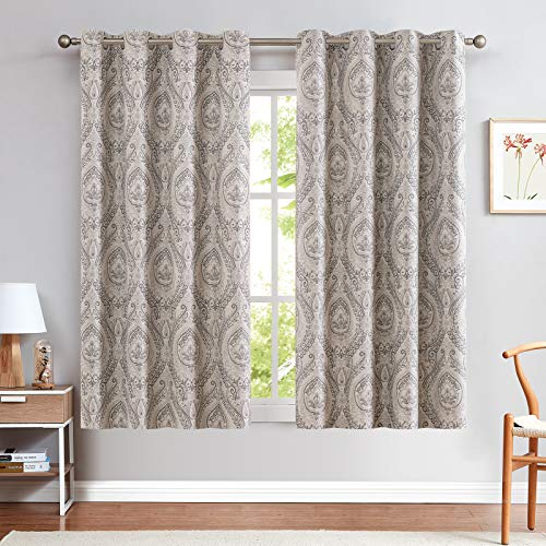 TOPICK Blickdicht Vorhänge Wärmeisoliert Verdunkelungsvorhang mit Ösen Blumen Muster Vintage Leinenoptik Gardine Lichtdicht Thermovorhang für Wohnzimmer Schlafzimmer 2 Stück H145xB130cm Grau