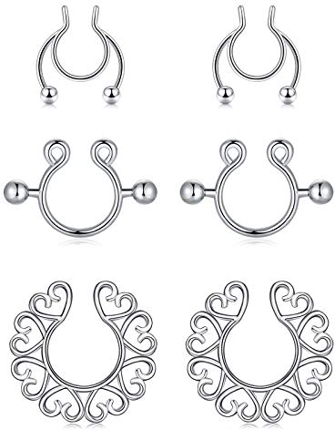 VF VFUN Fake Brustwarzenpiercing Edelstahl Nippel Ring Klammer Set Herzform Piercing