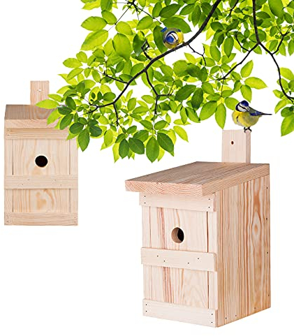 BigDean 2X Nistkasten für Meisen & Kleinvögel - Vogelhaus aus Massivholz - 27x17x17cm - Brutkasten handgemacht in Europa - Meisenkasten wetterfest mit Einflugloch 28mm