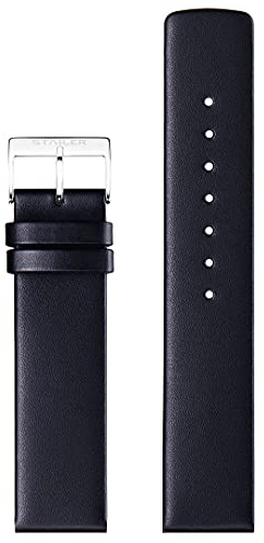 Stailer | Uhrenarmband aus echtem Leder | Lederarmband mit Edelstahl Metall Schließe | 14mm (M) | Schwarz | Unisex