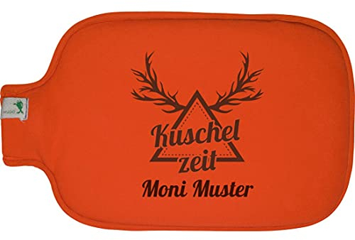 Hugo Frosch Wärmflasche mit Namen - personalisiert - Motiv Kuschelzeit - viele Farben & Motive – Wärmflasche - orange - Größe 19,5 x 31,5 cm - persönliches Geschenk mit Wunsch-Motiv und Wunsch-Name