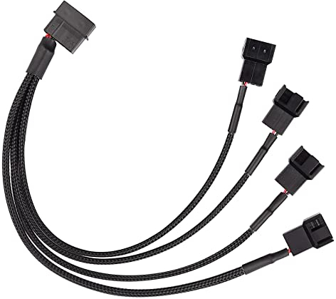 DIFCUL 4-Pin Molex auf 4 x 3-Pin / 4-Pin PMW 12V PC-Gehäuselüfter-Stromversorgungskabel, 3-Pin oder 4-Pin (PWM-Stecker) auf Molex Computerkühler Kühlerlüfter-Verteiler Y-Stromkabel (1Pack