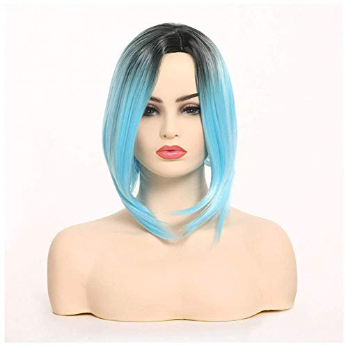 Chtom Wigs Frau Kurzes Haar färbte Blaue Farbverlauf-Bob-Synthetik-Perücke