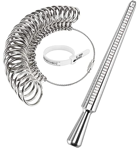 Ring Sizer UK Ring Measurement Tool, Aluminum Ring Mandrel Dual Size Measuring Finger Gauge A-Z Metal Steel Jewellery Tool Measure Scales Kit for Women Men Rings