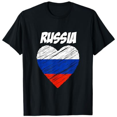 Maglietta con bandiera della Russia cuore I love Russia Maglietta