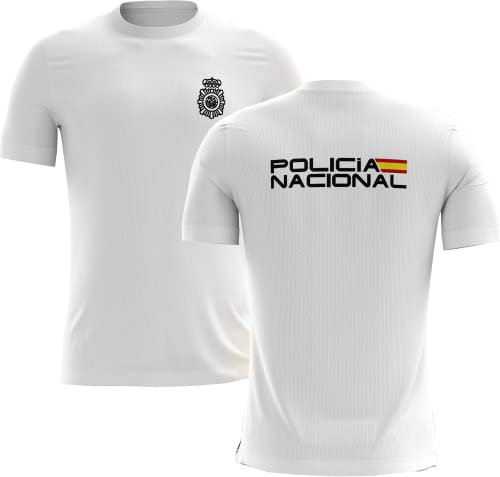 Camiseta de la Policia Nacional Nuevo Modelo. Camiseta técnica Deportiva 100% poliéster del Cuerpo Nacional de Policia. Apta para opositores a policia. Diseño Nuevo policía Nacional. (M, Blanco)