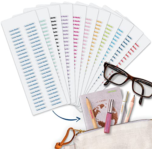 Gutmarkiert – Personalisierbare Mini Namensetiketten – wasserfeste Namensaufkleber für Kinder und Erwachsene – ideal als Namenssticker in Büro, Werkstatt oder Schule – 48 Stück 20x4mm – Transparent